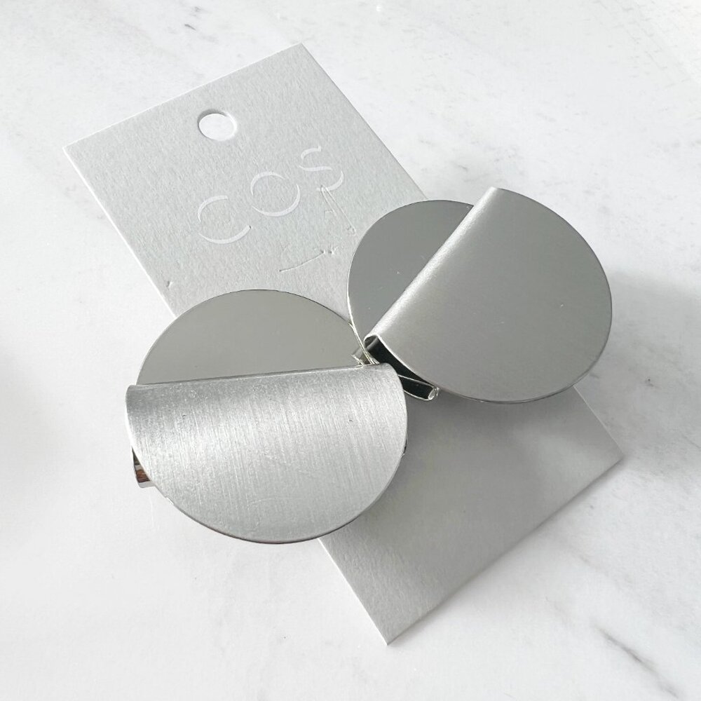 COS Folded Disc Stud Earrings Brushed Silver